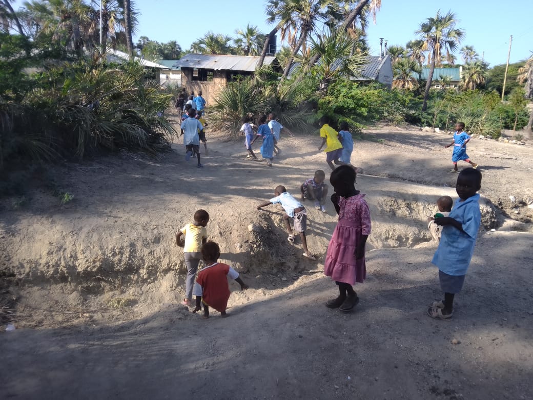 Children of Loiyangalani playing outside their school in Northern Kenya